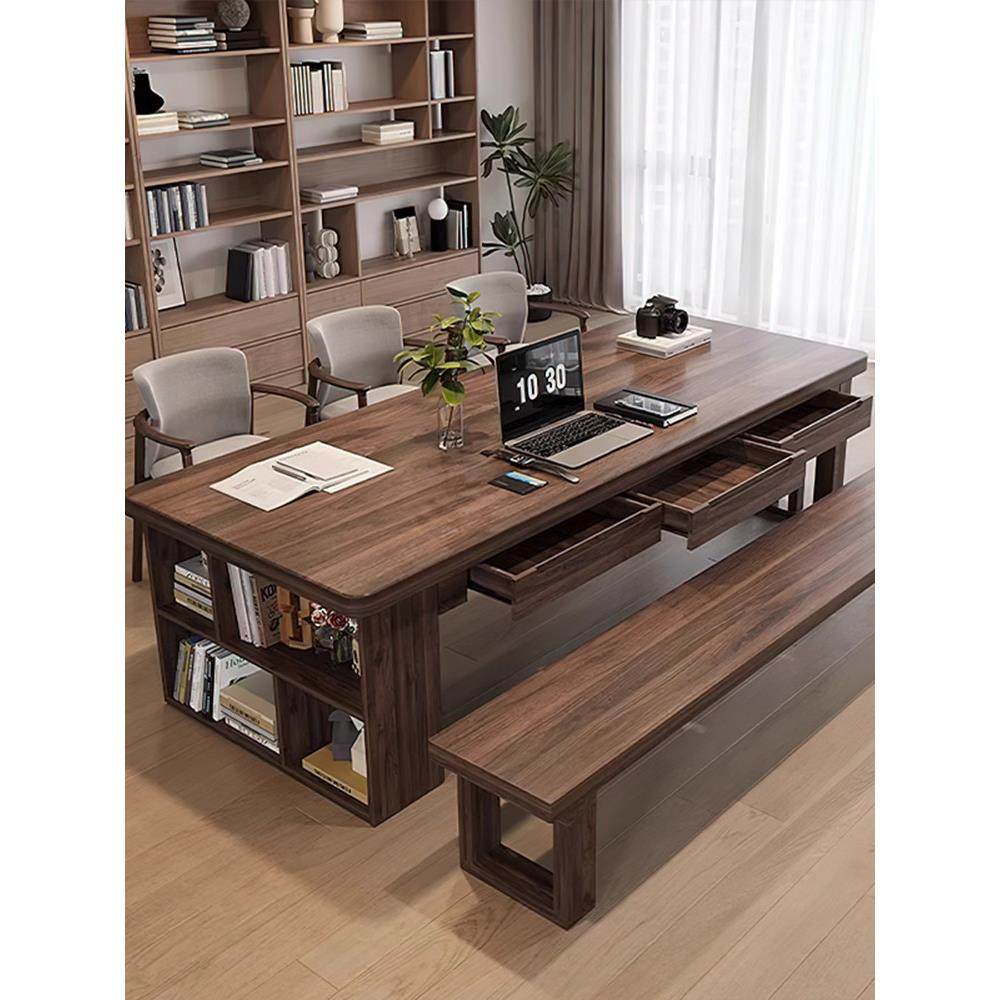 去客厅化黑胡桃木书桌全实木家用长桌学习桌书房带抽屉长条大板桌,住宅家具,书桌,淘宝优惠券,粉丝福利购,淘宝优惠卷