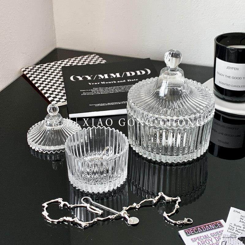 北欧ins风化妆台收纳玻璃罐子桌面条纹储物盒饰品首饰盒装饰摆饰,收纳整理,首饰盒,淘宝优惠券,粉丝福利购,淘宝优惠卷