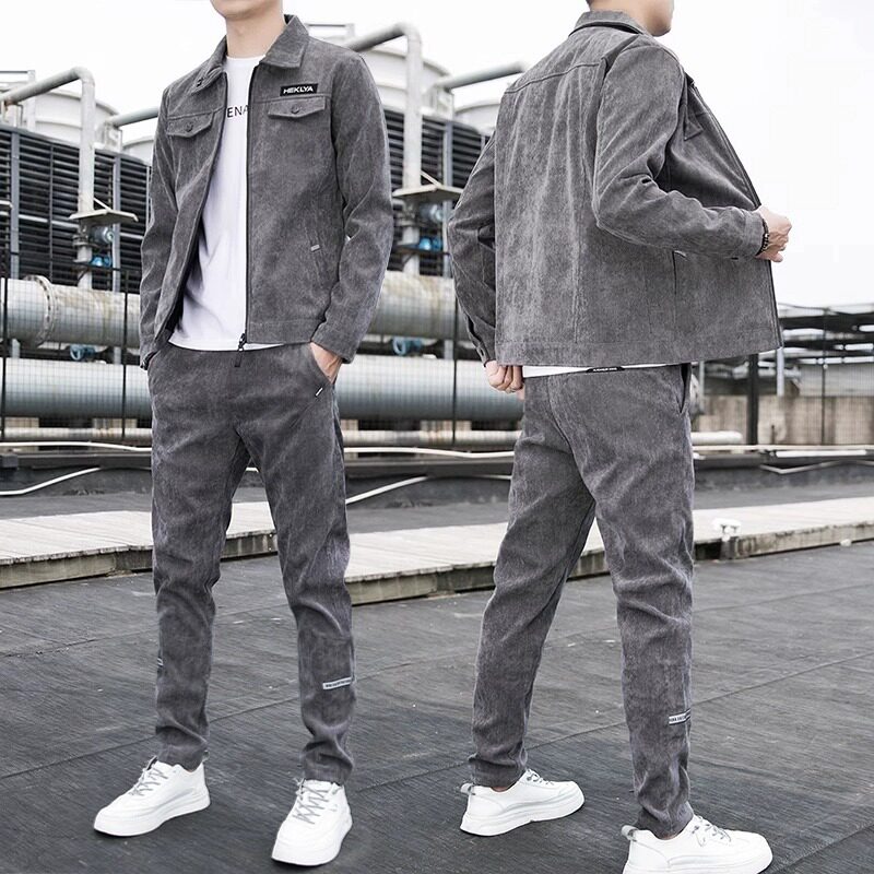 灰色套装男士秋春款美式潮牌夹克休闲裤子2025新款秋季运动两件套