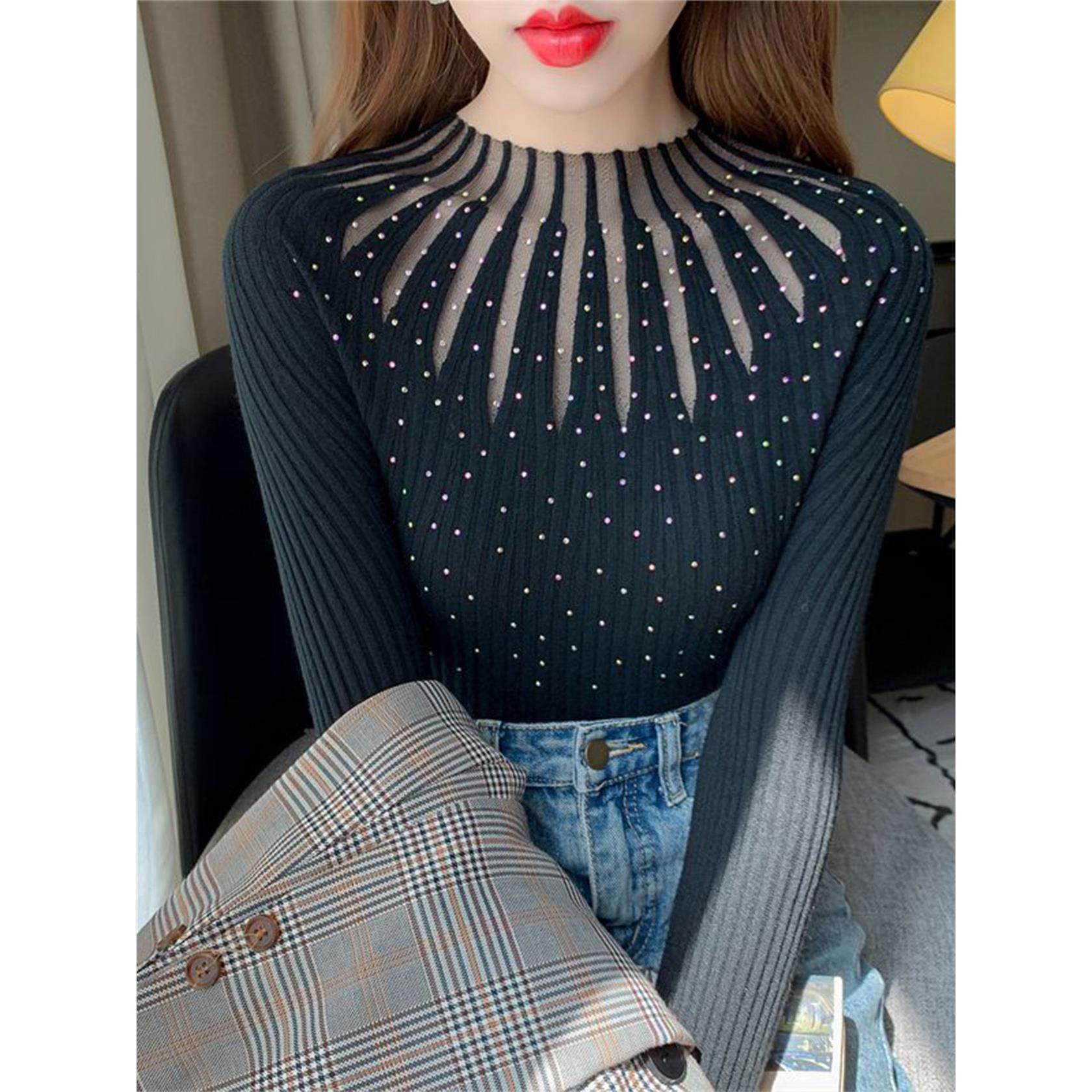 设计感小众不撞款打底衫女秋冬小香风内搭半高领网纱针织衫上衣,女装/女士精品,T恤,淘宝优惠券,粉丝福利购,淘宝优惠卷