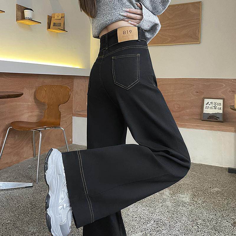 黑色女士窄版阔腿牛仔裤女春秋季2025年新款高腰小个子弹力直筒裤