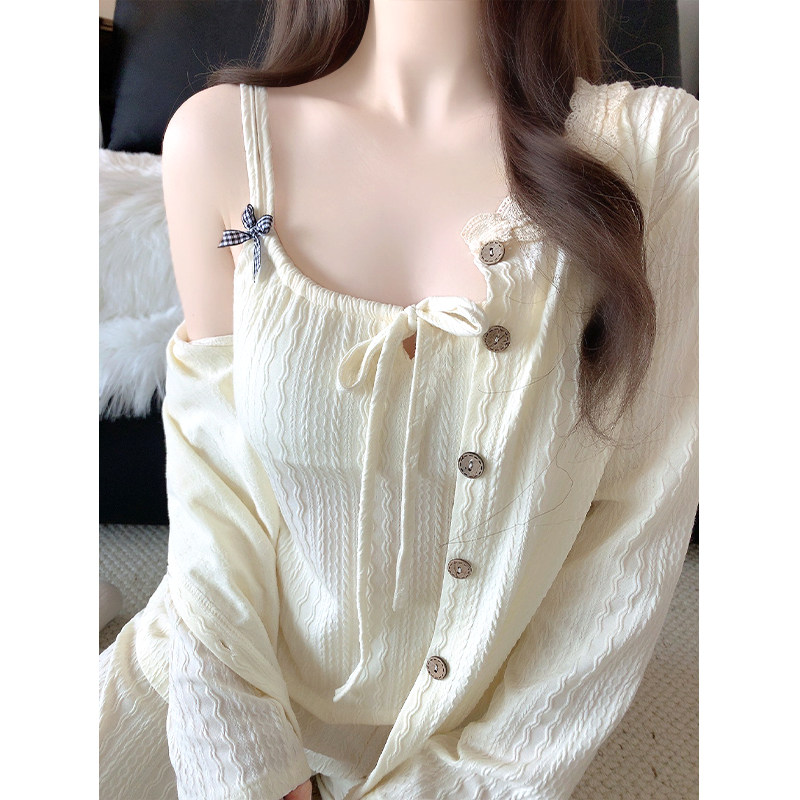 纯欲性感吊带三件套睡衣女款春秋季2025年新款带胸垫一体家居服夏