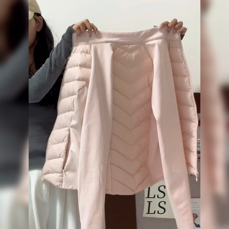 粉色轻薄排骨羽绒服女款冲锋衣羽绒内胆冬季加厚外套修身收腰穿搭