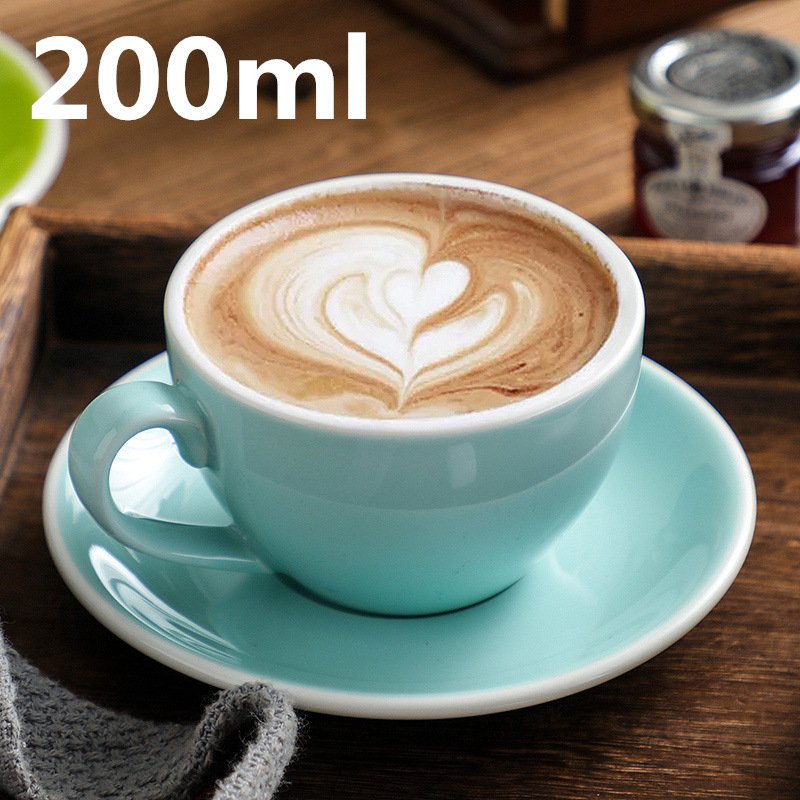 富嘉乐咖啡杯套装杯碟卡布奇诺杯拿铁杯白边200ml陶瓷北欧风