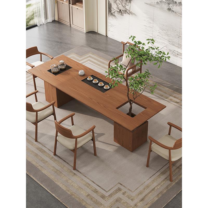 实木茶桌椅组合嵌入式一体茶台客厅家用办公室茶几原木桌子