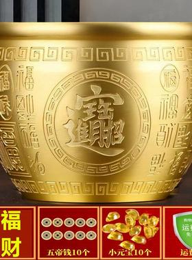 纯黄铜百福缸聚宝盆摆件黄铜米缸全铜存钱罐客厅家居大号百福缸