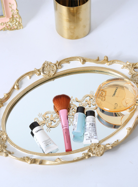 出口欧美复古金宫廷风奢华感雕花手绘镜面托盘茶盘摆件 婚礼摆件