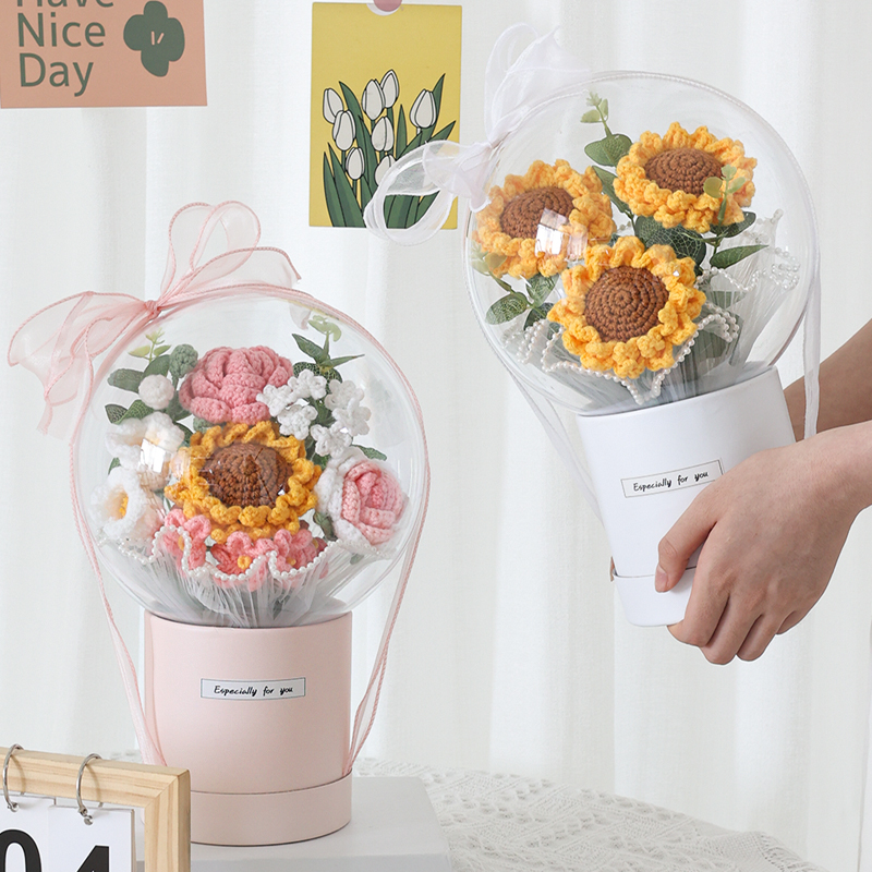 针织花束向日葵玫瑰抱抱桶手工制作diy包装纸材料生日礼物送女友