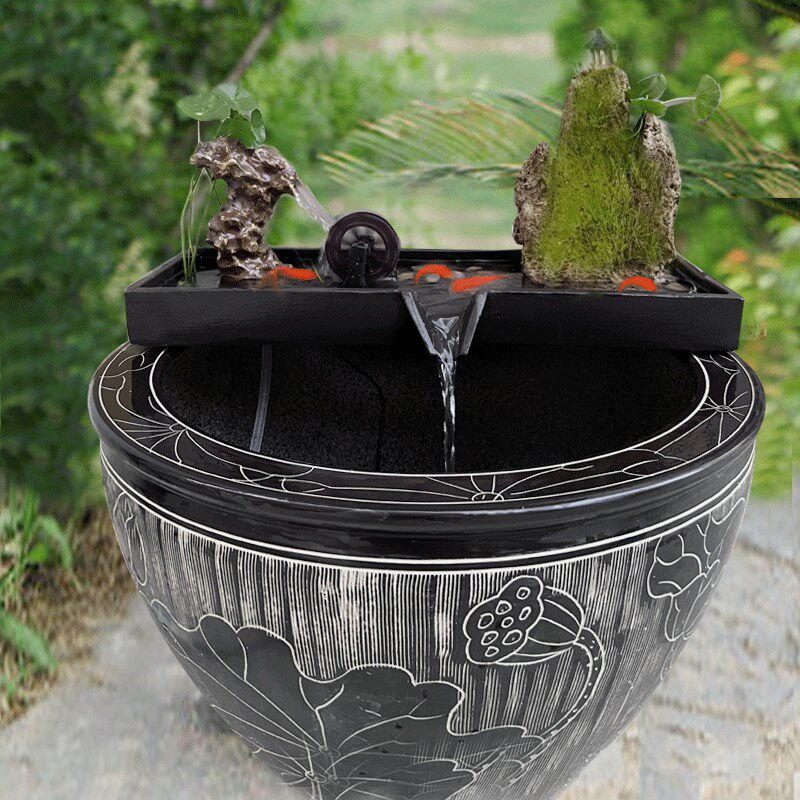 陶瓷鱼缸造景流水摆件过滤器循环增氧古法养鱼鱼盆石槽水池配件假