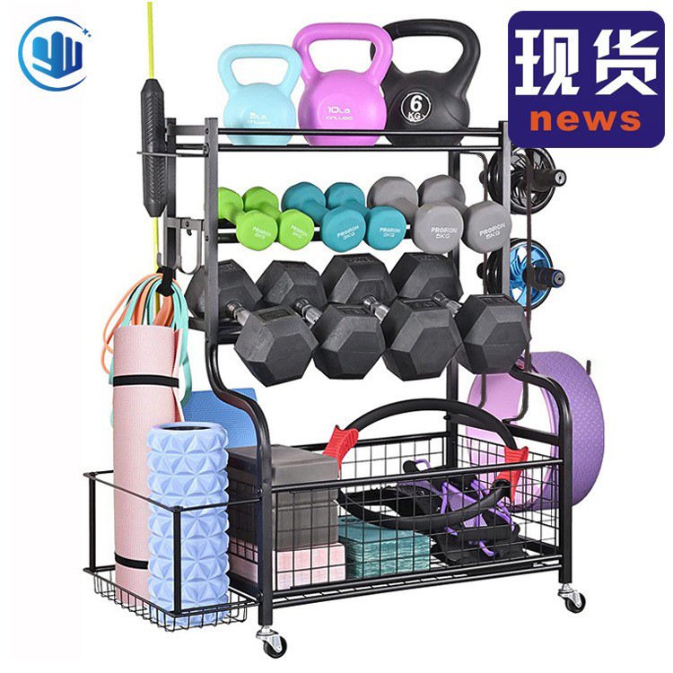 体育用品收纳架瑜伽垫篮球置物哑铃泡沫滚轮运动健身房移动储物架