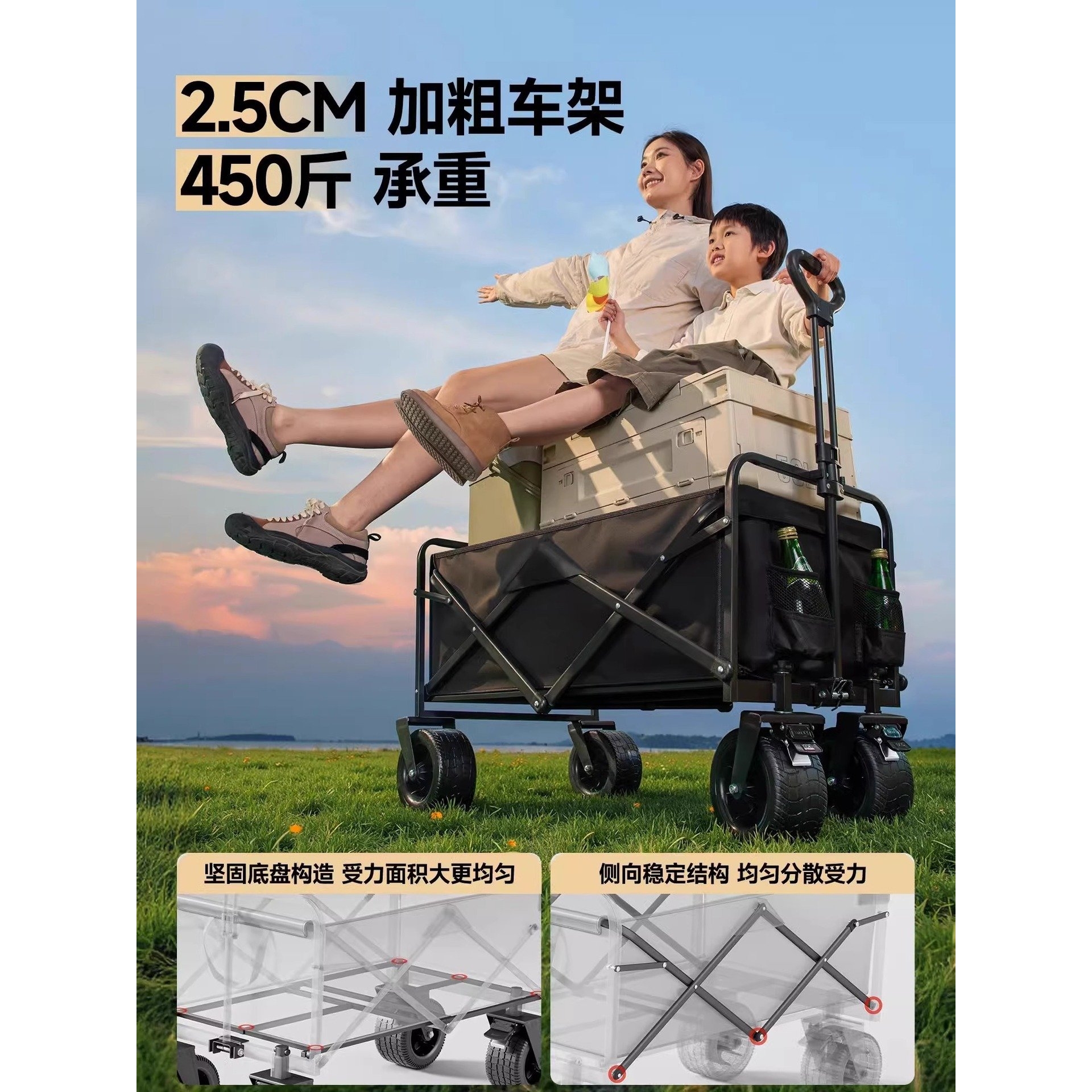 露营推车户外折叠手推车摆摊野营野餐拖车便携旅行家用取快递拉车