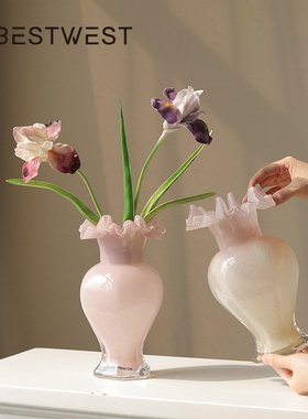 艺术花瓶玻璃轻奢高级感水培器皿中古摆件客厅插花复古绝美设计感