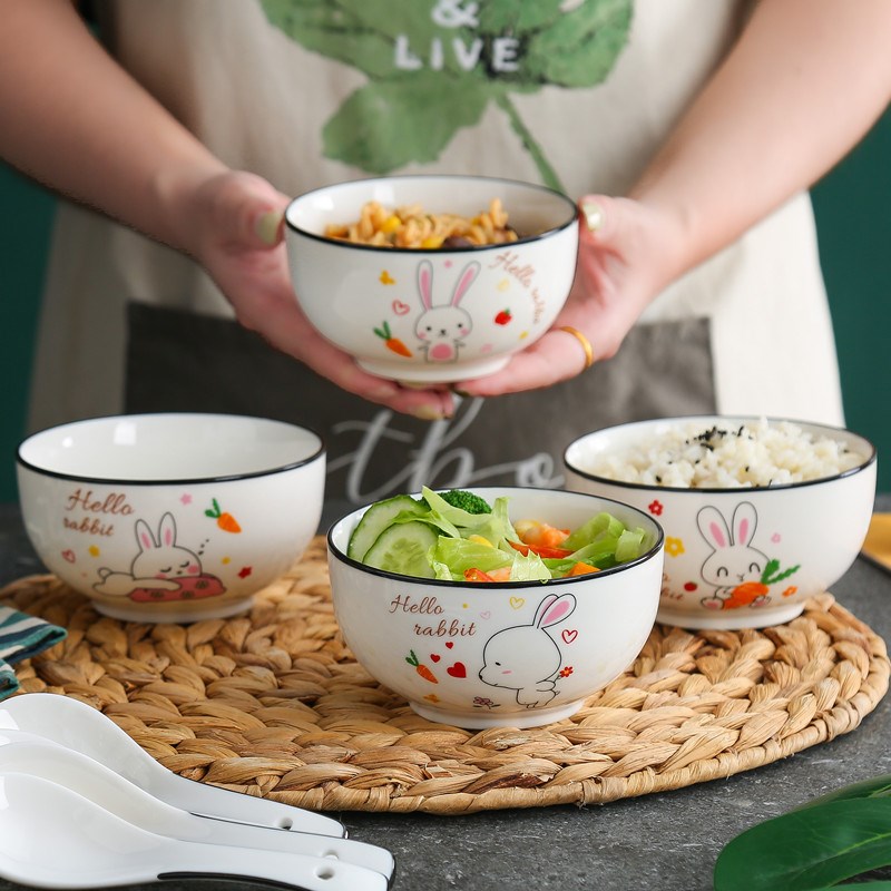 陶瓷碗2个装餐具套装6个家用米饭碗防烫碗4.5英寸碗中式饭碗圆碗