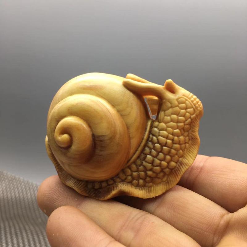 崖柏黄杨木雕动物文玩手把件雕刻工艺品实木茶道礼品茶宠蜗牛精神
