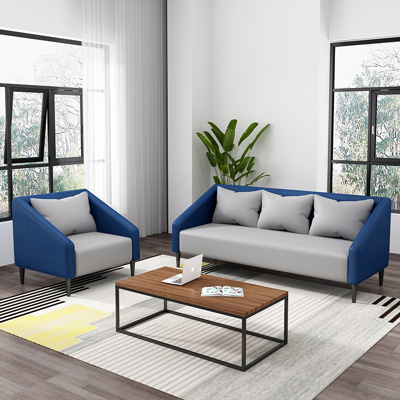 办公会客沙发茶几商务洽谈接待简约休闲黑灰色西皮舒适单双三人