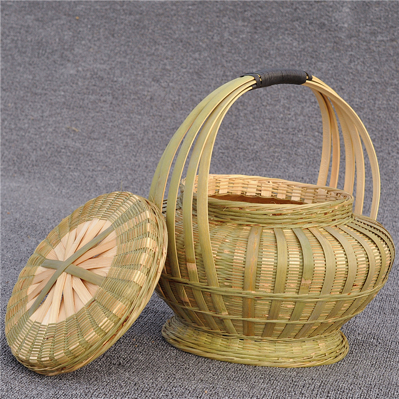 壮族精品大竹篮手提篮竹编织制品茶壶篮子水果筐礼U品蓝海鲜收纳