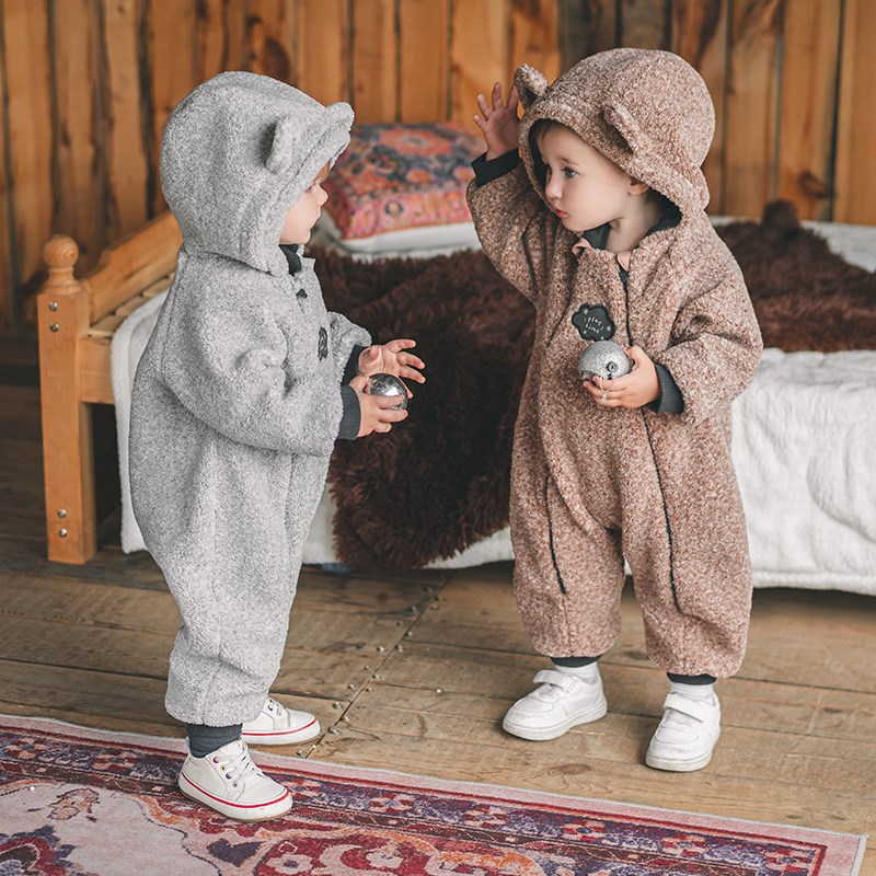 【花纱绒】婴幼儿摇粒绒连体衣冬季E保暖男女宝宝连帽哈衣外出可