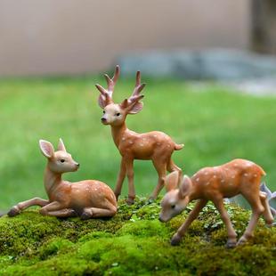 微景观仿真梅花鹿摆件假山盆景沙盘枯山水树脂小鹿装饰桌面小动物