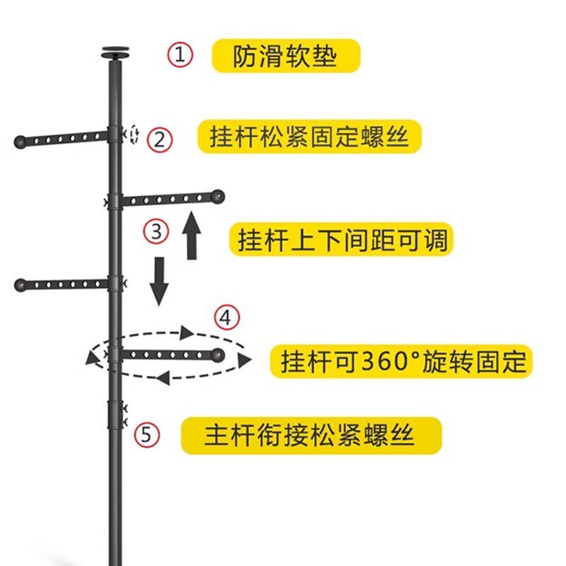 顶天立地晾衣架落地卧室内窗户阳台伸缩折叠置衣杆家用凉晒衣帽架