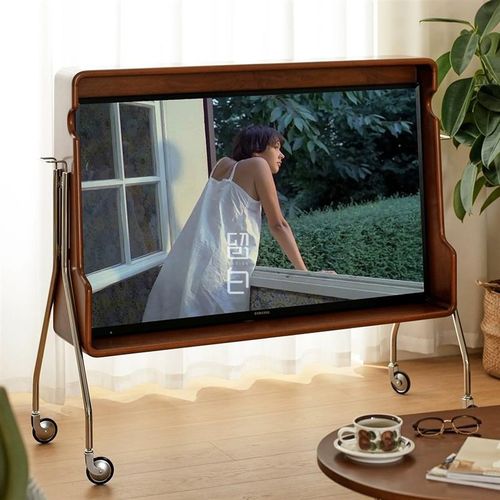 移动电视柜黄杨木复古电视机架小户型电视支架中古可移动电视机柜