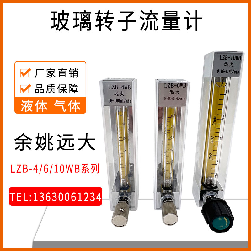余姚远大面板式玻璃转子流量计LZB-4WB 6WB 10WB气体液体水流量计