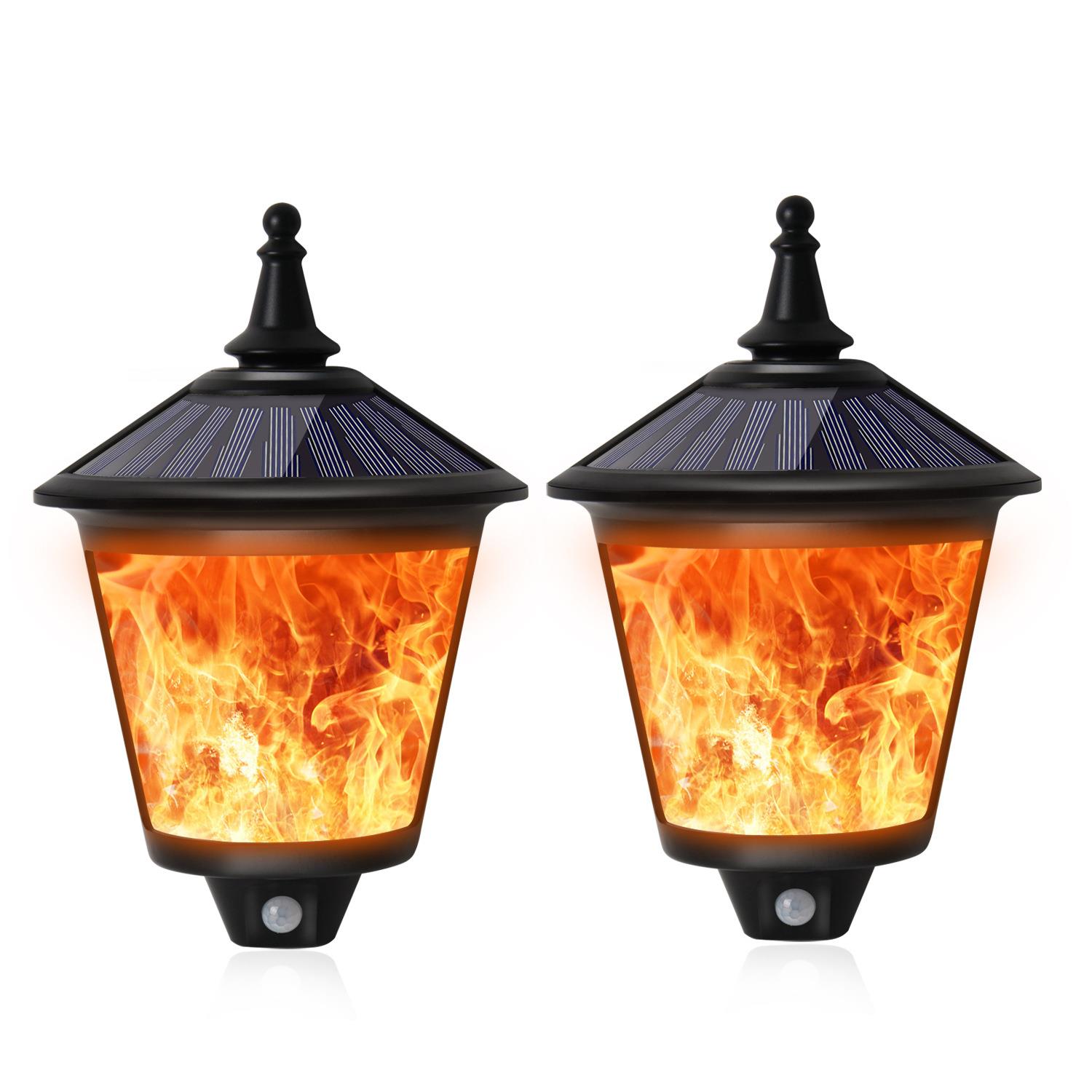 昱源新款太阳能火焰壁灯常亮感应火焰户外草坪庭院装饰照明一体灯