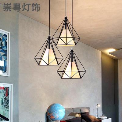 北欧简约现代餐厅吊灯三头创意个性饭厅餐桌艺术吧台铁艺钻石灯具