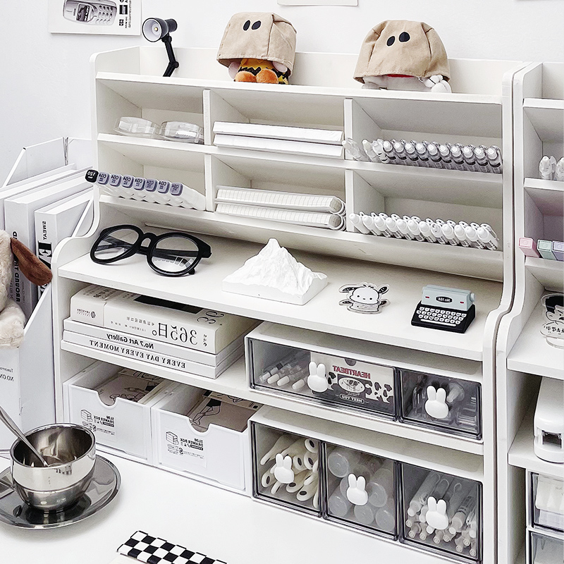 笔筒置物架斜插式学生宿舍书桌多功能多层白色收纳盒办公桌收纳层