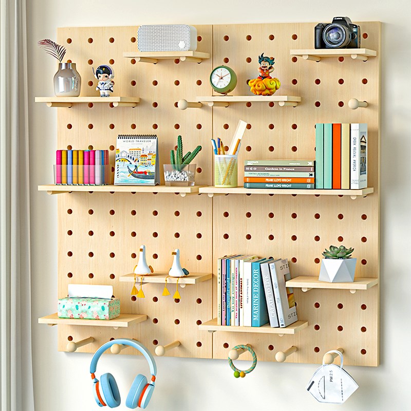 实木洞洞板厨房家用客厅收纳置物神器装饰壁挂背景玄关墙面展示架