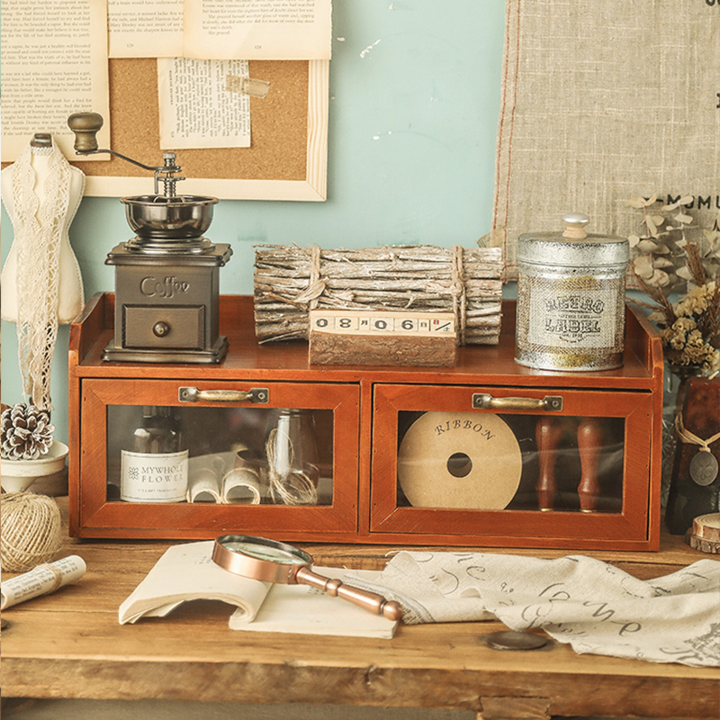 办公桌电脑显示器增高架化妆品口红收纳盒玻璃抽屉防尘zakka盒子