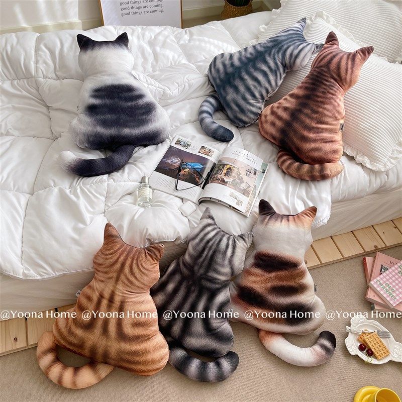 Yoona3D猫咪背影创意抱枕毛绒可爱玩具喵星人动物仿真玩偶公仔