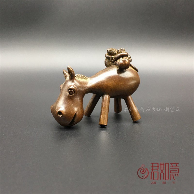实心铜小木马摆件复古包浆站立可爱小铜马把件生肖马马帮马驹茶宠