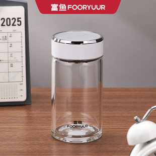 富鱼FY303玻璃杯透明高颜值小清新加厚单层水杯带滤网办公居家杯