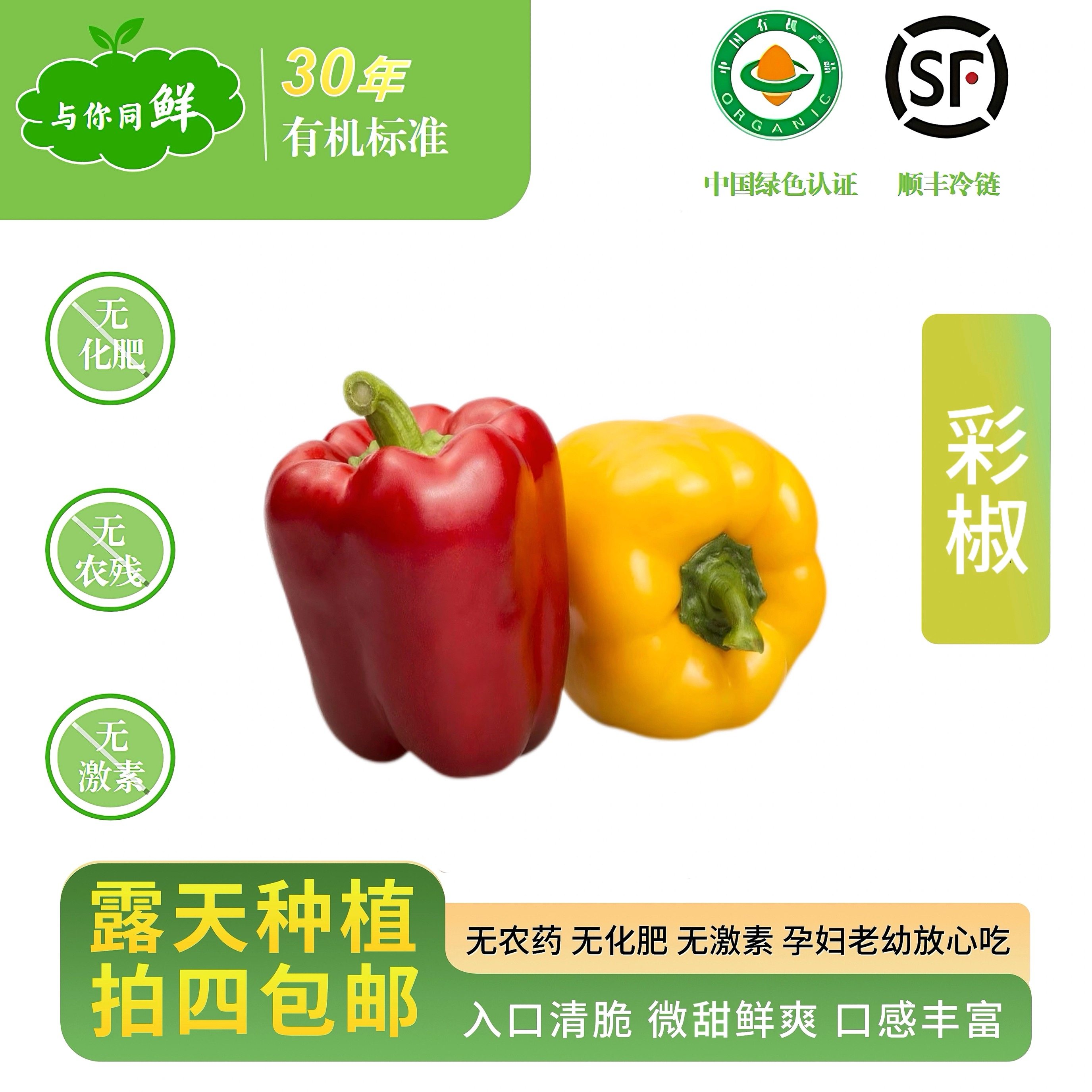 (有机标准彩椒)有机标准彩椒辣椒水果椒宝宝辅食绿色蔬菜健康蔬菜