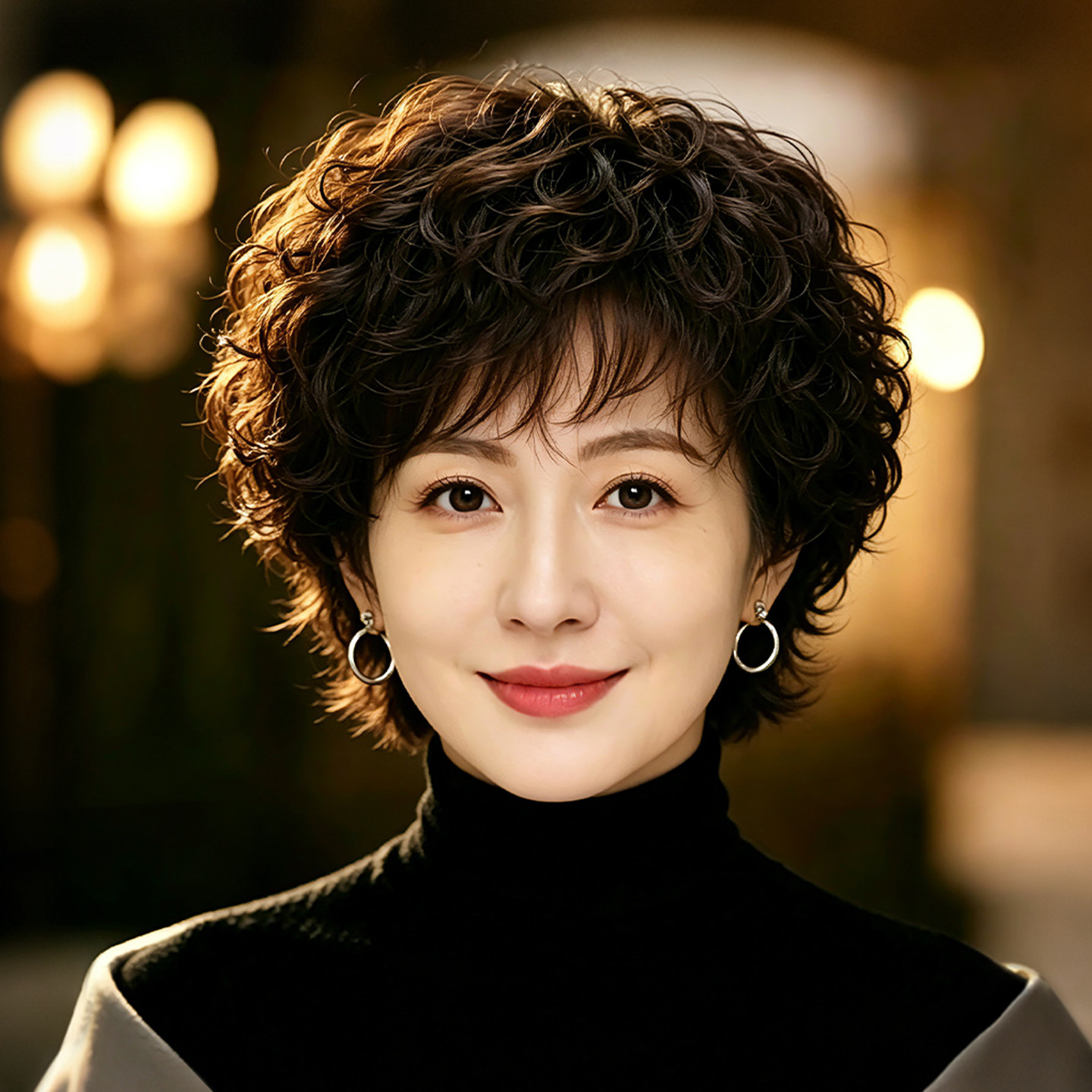 假发全头套女短发真人发丝妈妈款卷发头套自然全真发中老年假发套