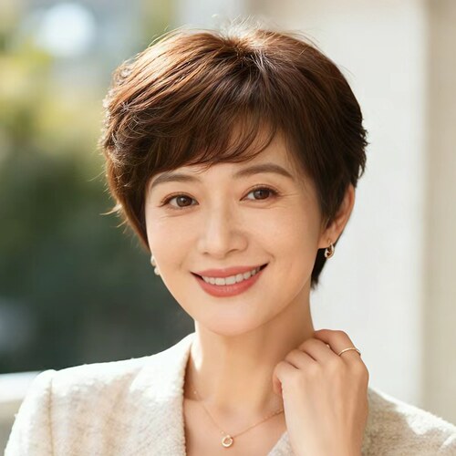 假发女短发全头套式真发妈妈中老年真人发丝自然遮白发轻薄假头套