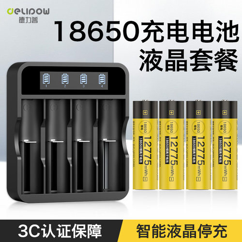 德力普18650锂电池充电器套装3.7V大容量电蚊拍手电麦克风电池
