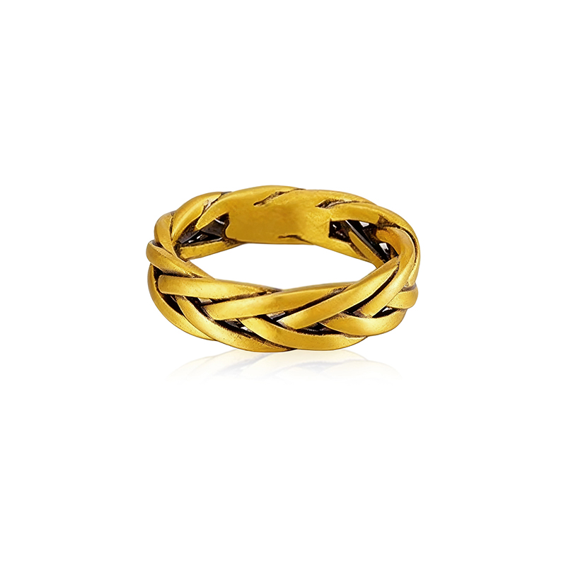 环冠（珠宝）国潮黑金编织麻花宽面闭口戒指男士纯金足金999