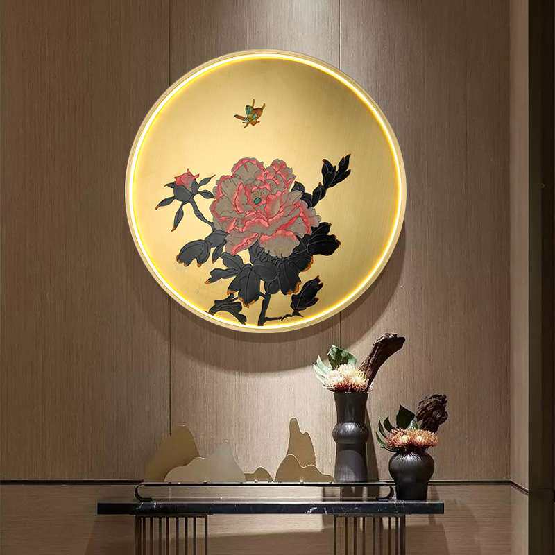新中式壁灯中国风客厅餐厅门厅入户玄关背景装饰壁画灯卧室床头灯