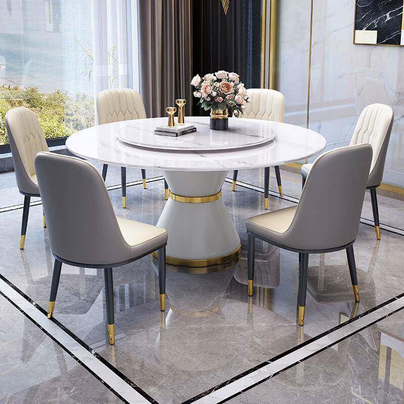 意式岩板圆桌组合现代简约小户型轻奢家用圆形电磁炉餐桌