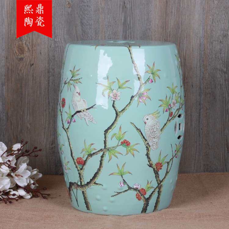 中空圆形陶瓷鼓凳花鸟陶瓷凳阳台客厅摆件中式复古创意梳妆凳