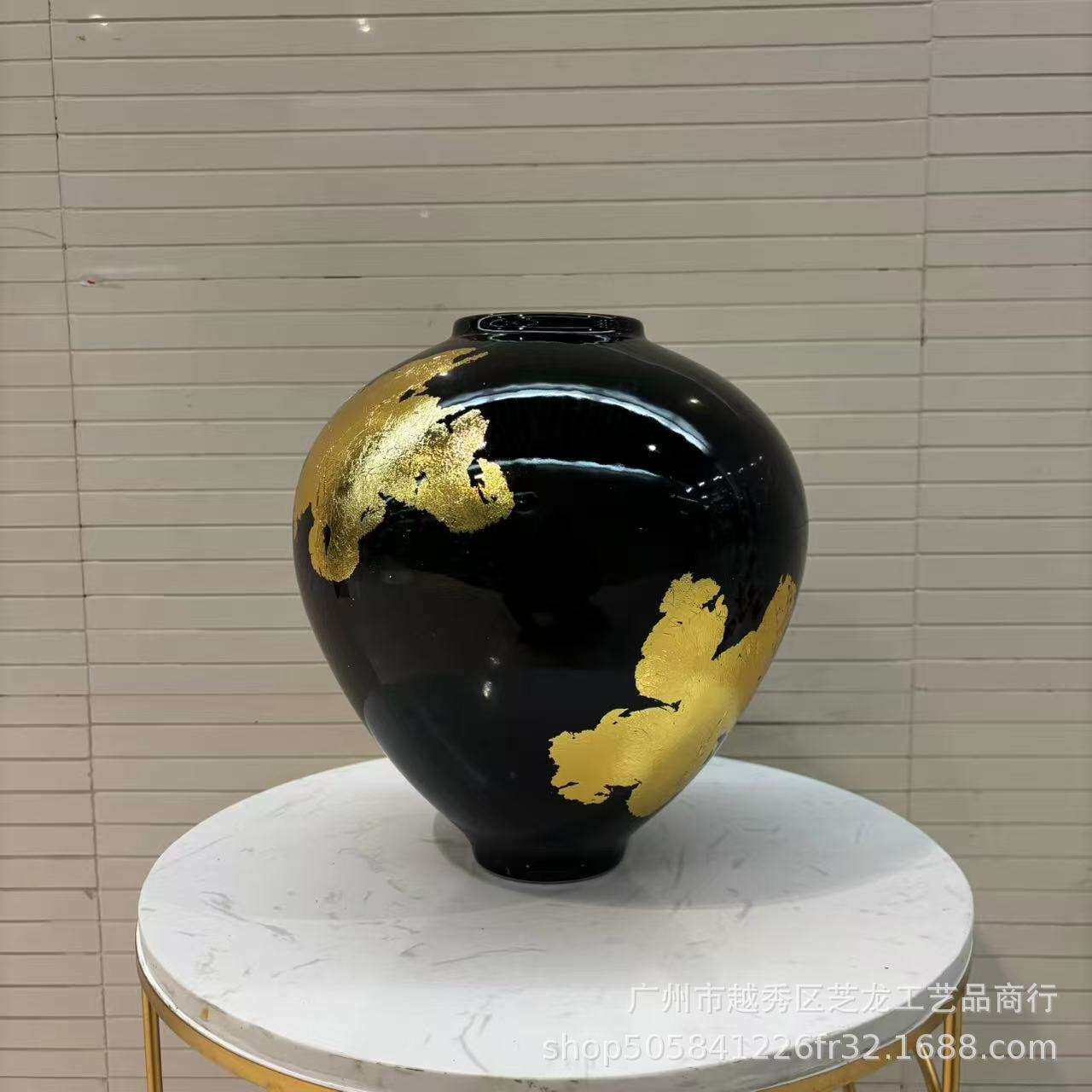 新中式创意手工贴金箔陶瓷陈设饰品摆件样板房间酒店办公室玄关
