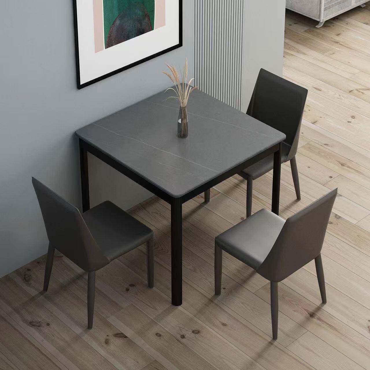 正方形岩板餐桌家用小户型现代简约轻奢吃饭桌子大理石餐桌椅组合