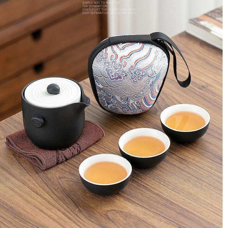 旅行茶具小套装随身单人户外露营喝茶装备一壶三杯快客杯携带式