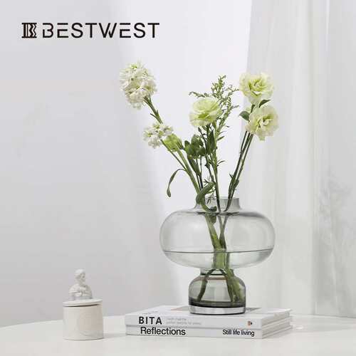 Best west 简约绿色透明花瓶摆件家居客厅餐桌花艺插花装饰品摆件