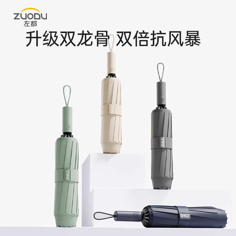 左都双骨反向雨伞全自动男士专用加大加固抗风暴伞晴雨两用双人伞