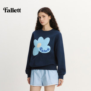 慵懒高级感圆领宽松上衣情侣 Fallett韩国卫衣女美式 明星同款