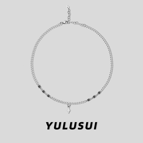 YULUSUI原创拼接锆石项链男女小众中性风钛钢不掉色情侣锁骨链
