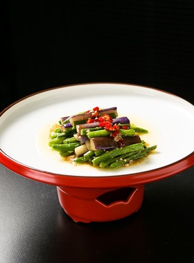 中式红色特色圆形浅汤盘子中餐厅酒店餐具加热蜡烛防风炉明炉餐具