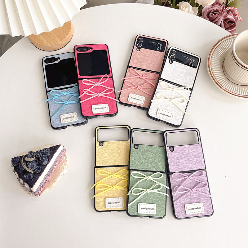 简约适用三星zflip6翻盖折叠屏手机壳zfold5高级感热巴同款Findn3Flip硬壳xflip女新款w24flip创意蝴蝶结皮壳